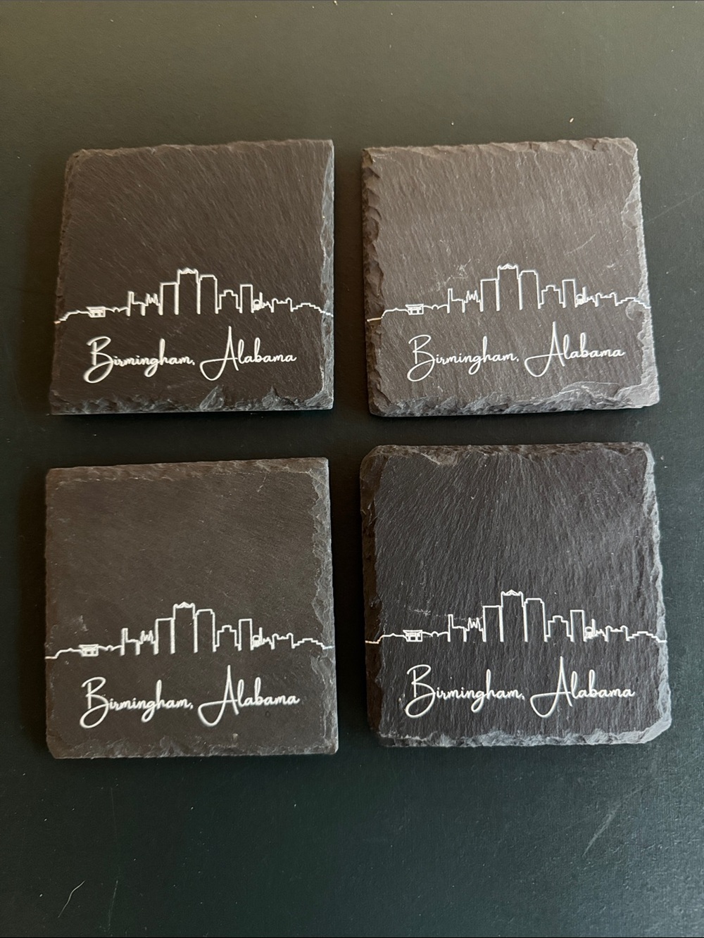 Birmingham Alabama Slate Coaster Set - Black with White Skyline